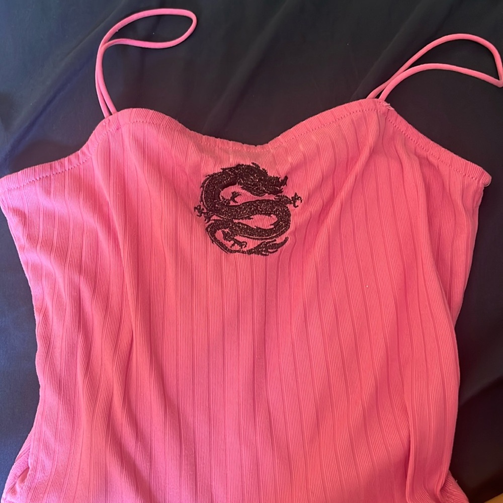 Pink Crop-Top with Dragon Embroidery